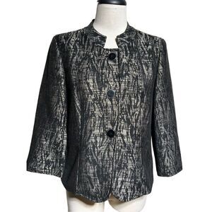Chaus Jacquard 3/4 Sleeve Blazer, Jacket Size 6 Black and Grey